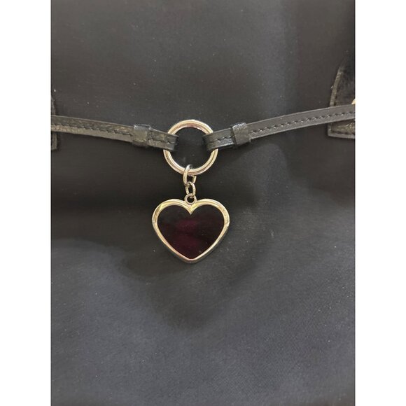 Franco Sarto Black Nylon & Leather Handbag With Heart Charm Accent vintage - Picture 2 of 13